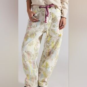 Free People We The Free Moxie Printed Flocked Barrel Jeans